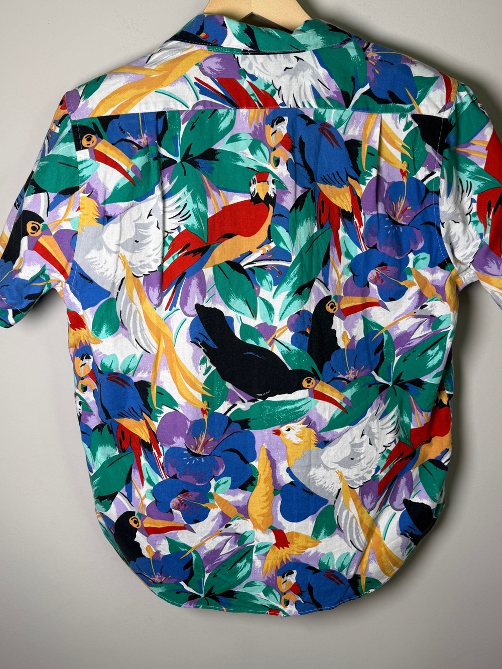 VTG Toucan Country 80s Tropical Retro Bird Print Cotton Vacay Blouse | Size 12 - Picture 3 of 10